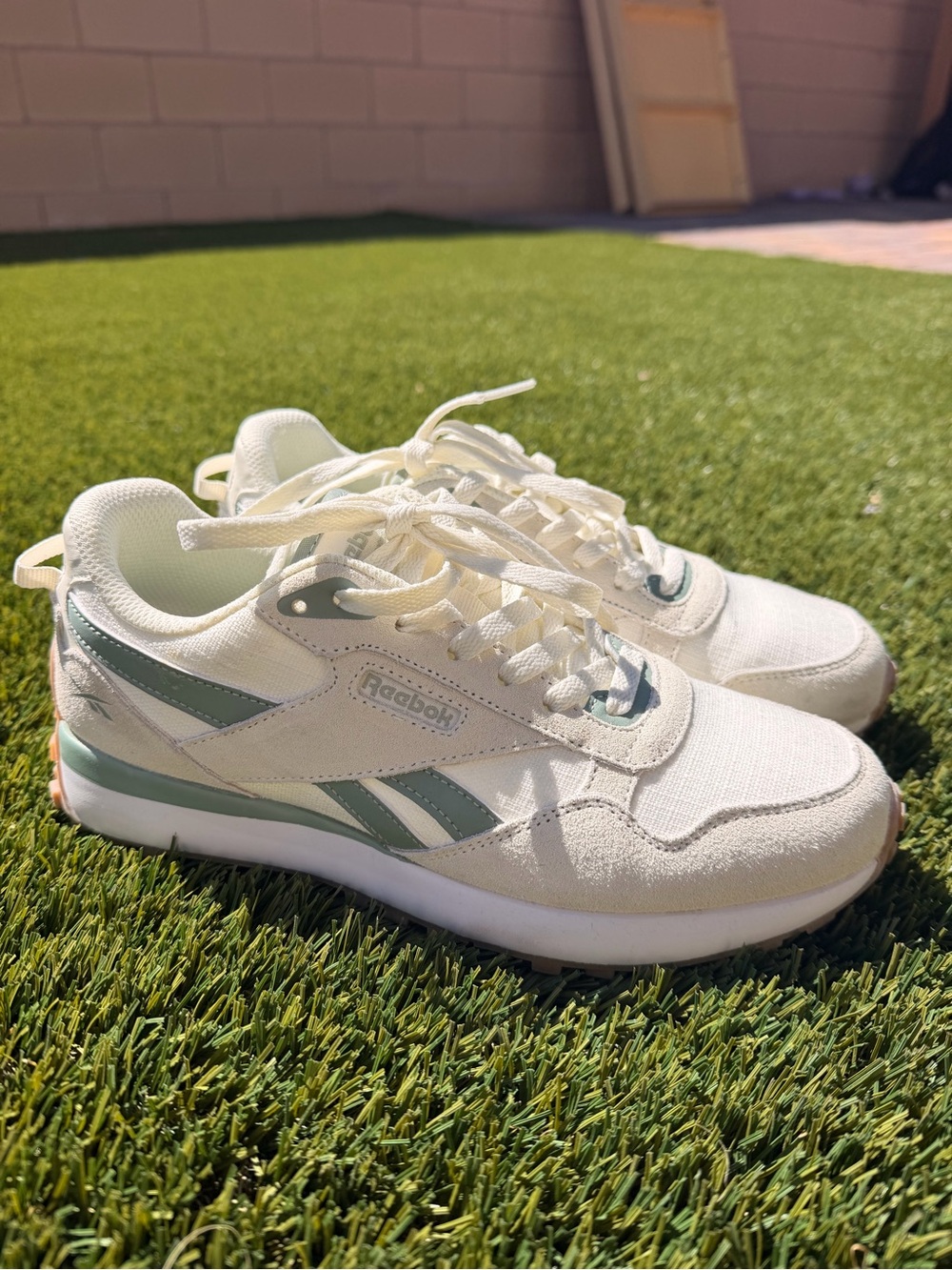 Reebok Cream Low-Top Sneakers with Sage Green Accents